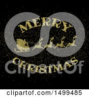 Clipart Of A Merry Christmas Greeting And Santas Sleigh Made Of Golden Glitter On Black Royalty Free Vector Illustration