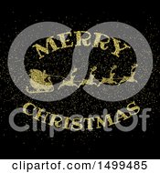 Poster, Art Print Of Merry Christmas Greeting And Santas Sleigh Made Of Golden Glitter On Black