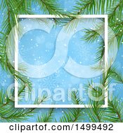 Poster, Art Print Of Border Of Branches Around A Blue Snowflake Background