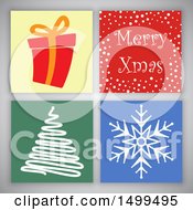Poster, Art Print Of Merry Christmas Design With Tiles On Gray