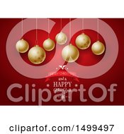 Poster, Art Print Of Merry Christmas And A Happy New Year Design Under Golden Baubles