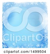 Poster, Art Print Of Blue Watercolor Background With A Border Of Snowflakes And White