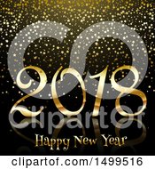 Poster, Art Print Of Golden Happy New Year 2018 Design With Confetti Stars
