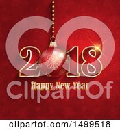 Poster, Art Print Of Happy New Year 2018 Design With A Bauble On Red