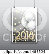Clipart Of A Happy New Year 2018 Greeting Poster Suspended On Gray Royalty Free Vector Illustration