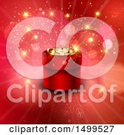 Poster, Art Print Of 3d Round Red Christmas Gift Box Over A Snowflake And Flare Burst