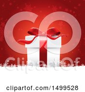 Poster, Art Print Of 3d Christmas Gift Box In Snow Over Red