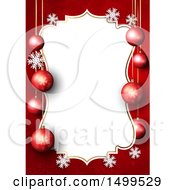 Poster, Art Print Of Christmas Border With 3d Baubles And Snowflakes On Red