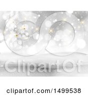 Poster, Art Print Of 3d Winter Landscape With Snowy Hills Flares And Glass Baubles