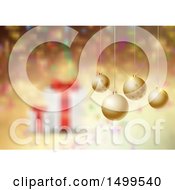 Poster, Art Print Of Christmas Background With 3d Baubles Over Blurred Gifts On Gold