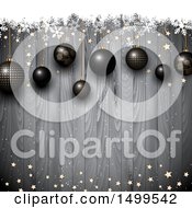 Poster, Art Print Of Christmas Background 3d Black Baubles Over Wood With Stars And Snowflakes