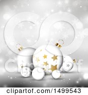 Poster, Art Print Of Christmas Background With Star Patterned Baubles Over Snowflakes