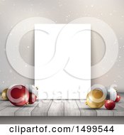 Poster, Art Print Of Christmas Background With Baubles And A Blank Canvas On A Shelf