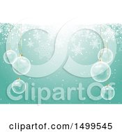 Poster, Art Print Of Christmas Background With Suspended Clear Ornament Baubles With Snowflakes