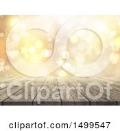 Poster, Art Print Of 3d Wooden Surface With Golden Stars And Flares