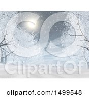 Poster, Art Print Of 3d Winter Night Landscape With Trees