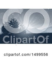 Clipart Of A Snowy Landscape With Sun Rays Royalty Free Vector Illustration