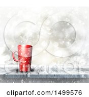 Poster, Art Print Of 3d Red Snowflake Christmas Coffee Cup On A Wood Surface Over A Flares