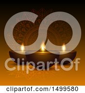 Poster, Art Print Of Diwali Lamp And Mandala Background