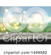 Poster, Art Print Of 3d Wooden Surface With A Blurred Outdoor Background