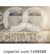 Clipart Of A 3d Wooden Surface In A Blurred Bedroom Interior Royalty Free Illustration