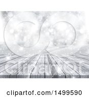 Clipart Of A 3d Wooden Surface With Flares Over A Winter Landscape Royalty Free Illustration