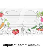 Poster, Art Print Of Border Of Garden Tools And Produce With Ruled Lines And Text Space