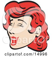 Poster, Art Print Of Jolly Red Haired Woman Closing Her Eyes And Laughing Retro