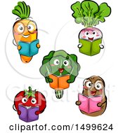 Poster, Art Print Of Happy Vegetable Character Mascots Reading Books