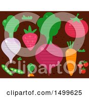 Poster, Art Print Of Background Of Fruits And Veggies With Lines And Text Space