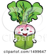 Clipart Of A Happy Radish Character Mascot Reading A Book Royalty Free Vector Illustration
