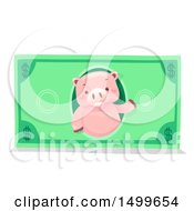 Poster, Art Print Of Piggy Bank Mascot On A Dollar Bill