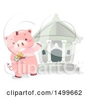 Poster, Art Print Of Piggy Bank Mascot Taking Money To The Bank