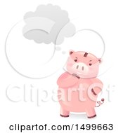 Poster, Art Print Of Piggy Bank Mascot Thinking