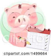 Poster, Art Print Of Piggy Bank Mascot Holding A Calendar
