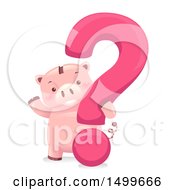 Clipart Of A Piggy Bank Mascot With A Giant Question Mark Royalty Free Vector Illustration