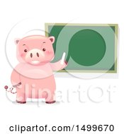 Poster, Art Print Of Piggy Bank Mascot By A Chalkboard
