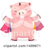 Poster, Art Print Of Piggy Bank Mascot With Shopping Bags