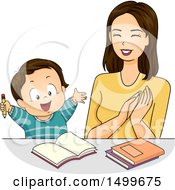 Clipart Of A Mother Praising Her Son While Doing Homework Royalty Free Vector Illustration by BNP Design Studio