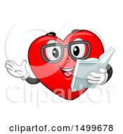 Poster, Art Print Of Love Heart Mascot Wearing Glasses And Reading A Love Story