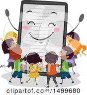Poster, Art Print Of Tablet Or E Book Mascot Surrounded By Children