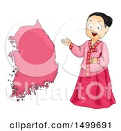Clipart Of A Korean Girl Presenting A Map Royalty Free Vector Illustration