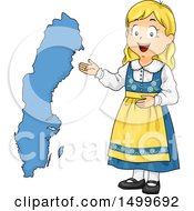 Clipart Of A Swedish Girl Presenting A Map Royalty Free Vector Illustration