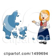Clipart Of A Danish Girl Presenting A Denmark Map Royalty Free Vector Illustration