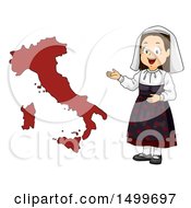 Clipart Of A Girl Presenting A Map Of Italy Royalty Free Vector Illustration