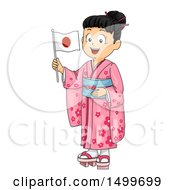 Japanese Girl Wearing A Kimono And Holding A Flag