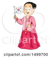 Poster, Art Print Of Korean Girl Wearing A Hanbok And Holding A Flag