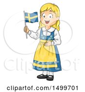 Swedish Girl Holding A Flag