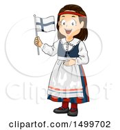 Clipart Of A Finnish Girl Holding A Flag Royalty Free Vector Illustration