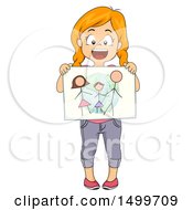 Clipart Of A Red Haired Girl Showing A Drawing Of Her Family Royalty Free Vector Illustration